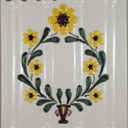 Decor ceramica pictat manual, alb-verde-galben, model 5
